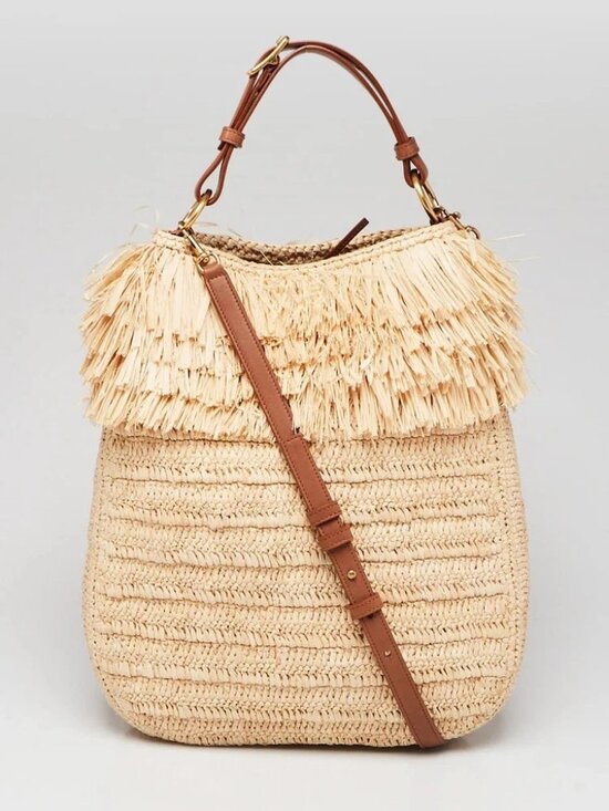 Yves Saint Laurent Handbags - Yves Saint Laurent Natural and Brown Leather Roady Fringe Shoulder Bag